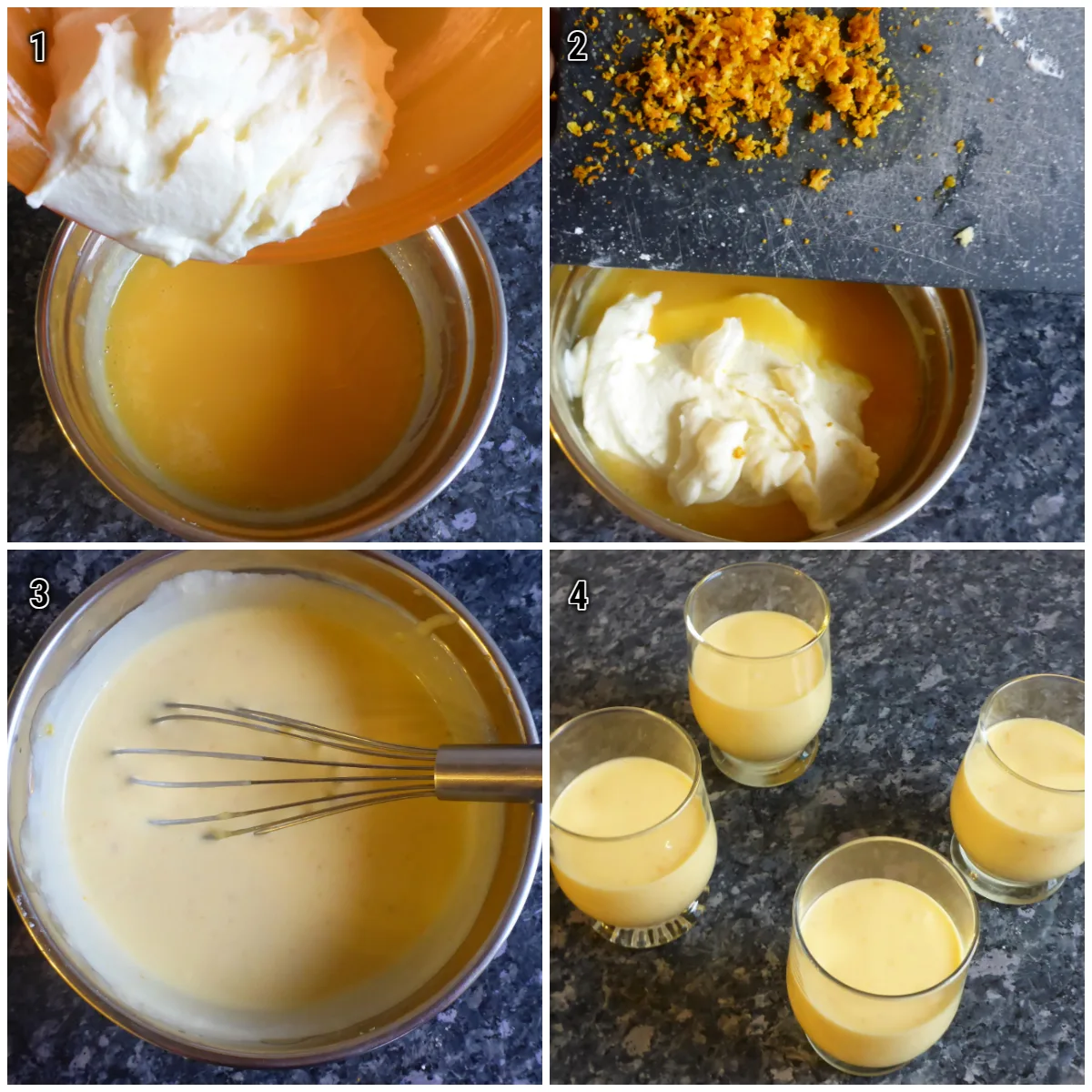 Dessert im Glas mit Orangensaft und Sahne