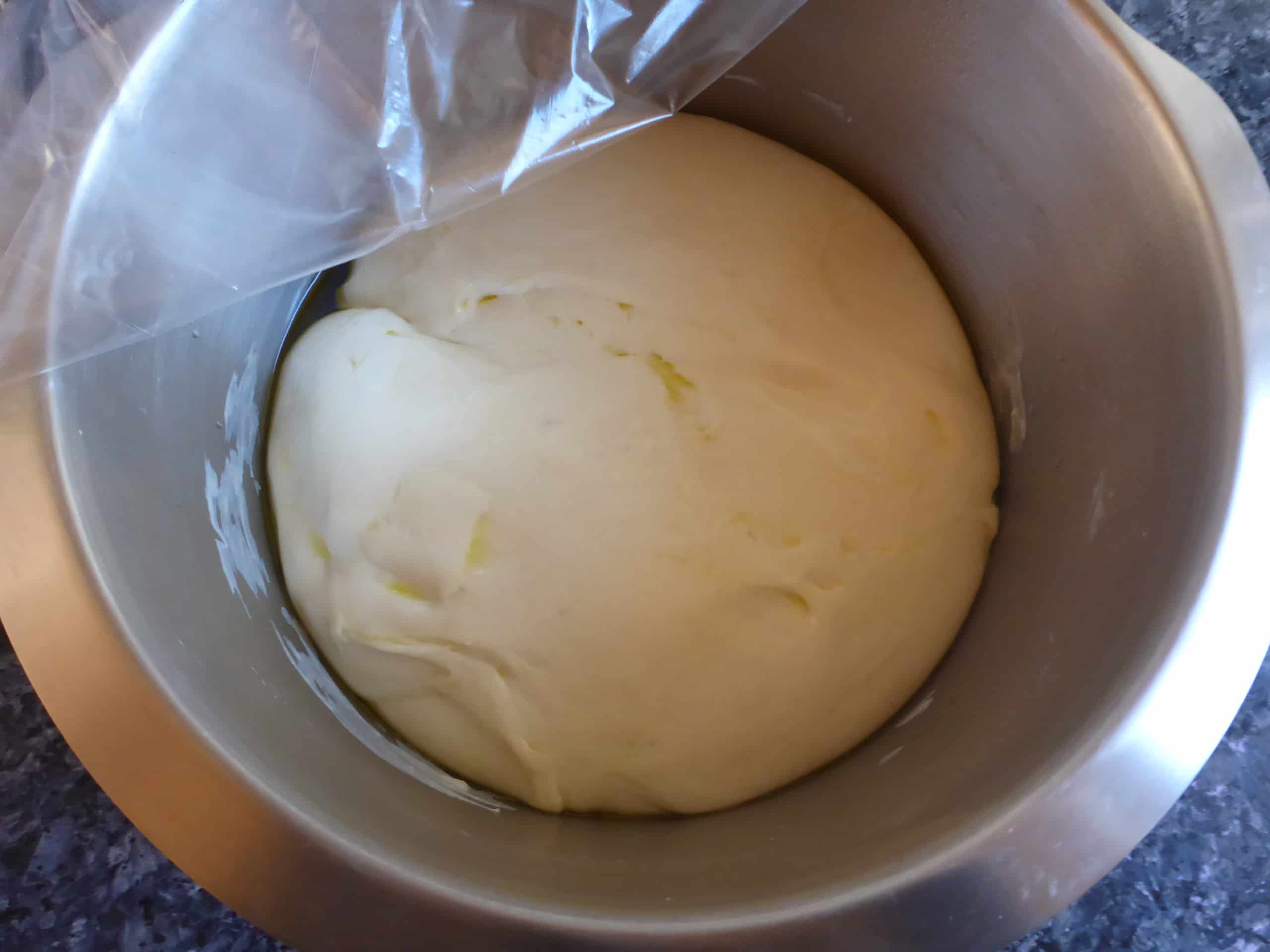 Yeast dough after the first rise.