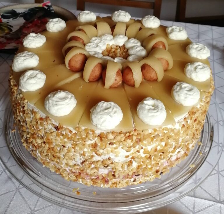 German Marzipan Hazelnut Cherry Cream Cake