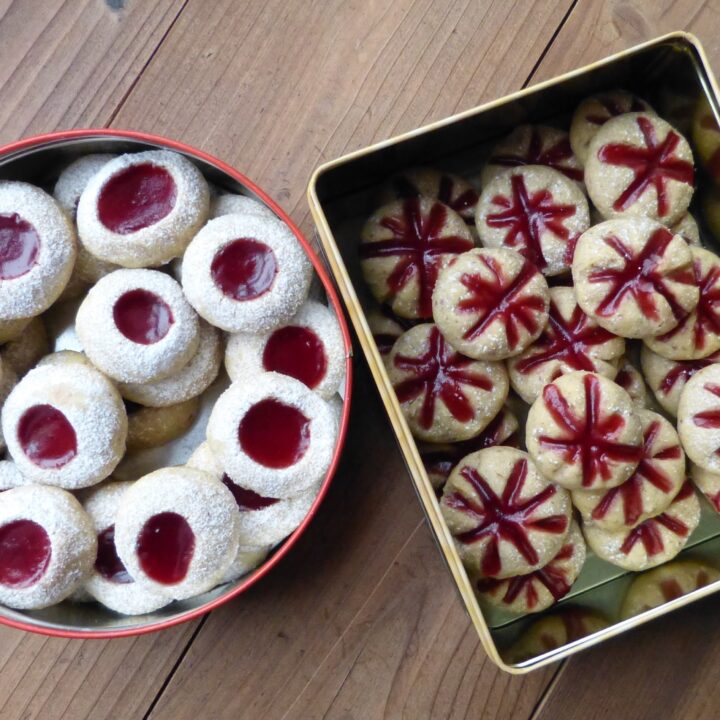 Easy Christmas cookies to make with kids: German jam – filled thumbprint and jam filled star cookies