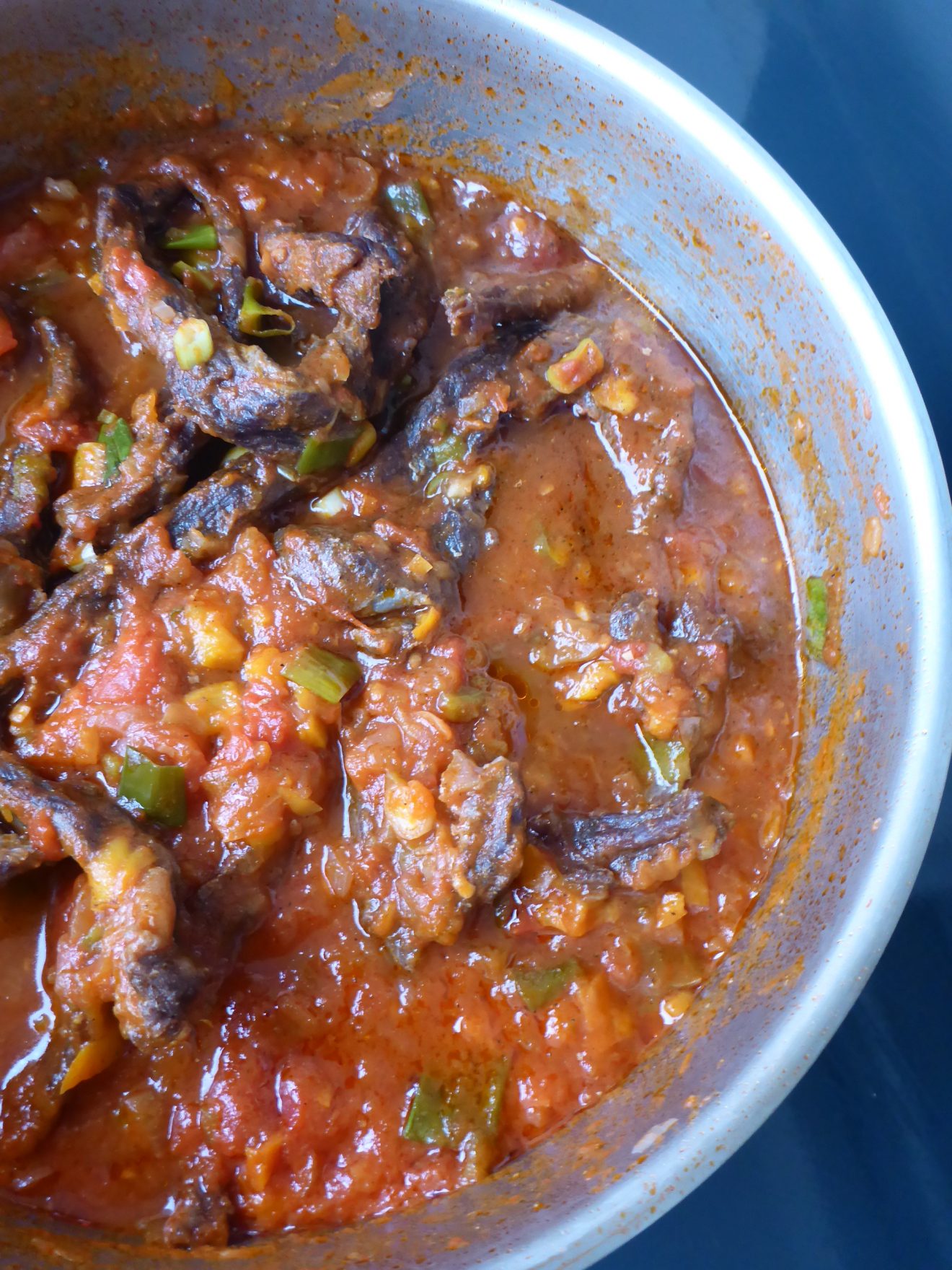 Namibian Dried Meat Strips Stew (Eedingu) Ester kocht