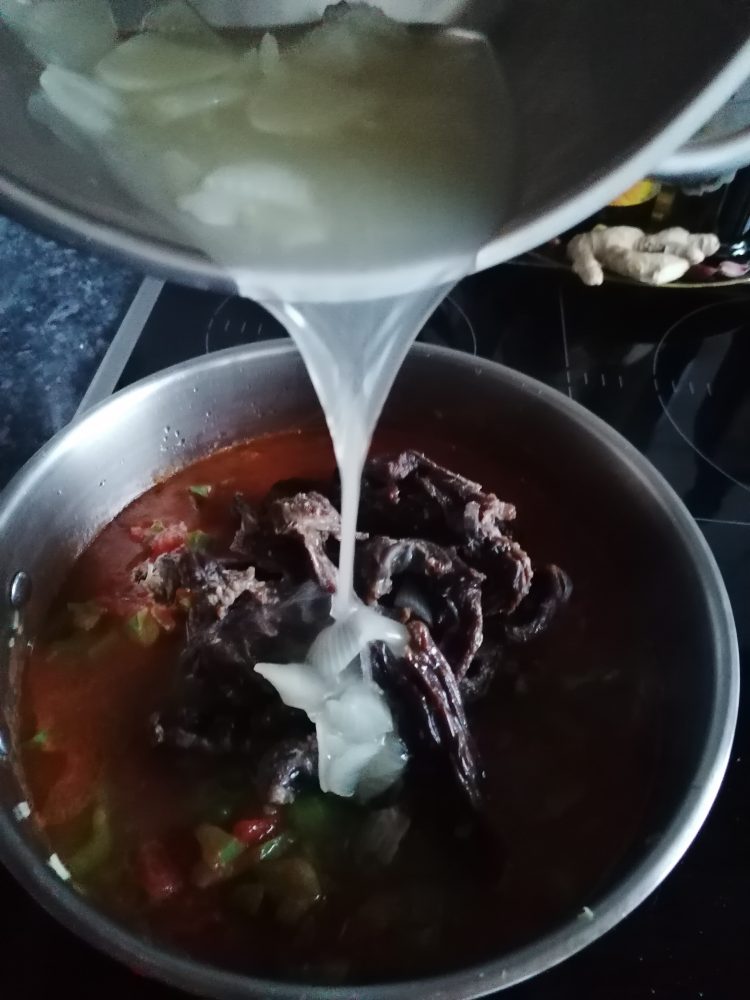 Namibian Dried Meat Strips Stew (Eedingu) Ester kocht