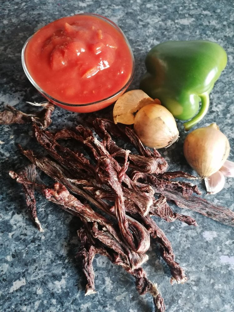 Namibian Dried Meat Strips Stew (Eedingu) Ester kocht
