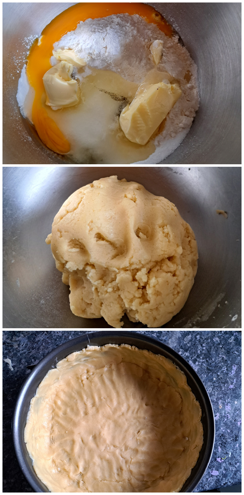 A collage showing how to make shortcrust pastry.