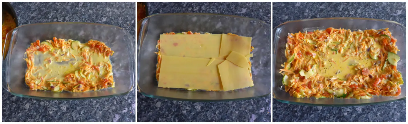 Vegetarische Lasagne schichten
