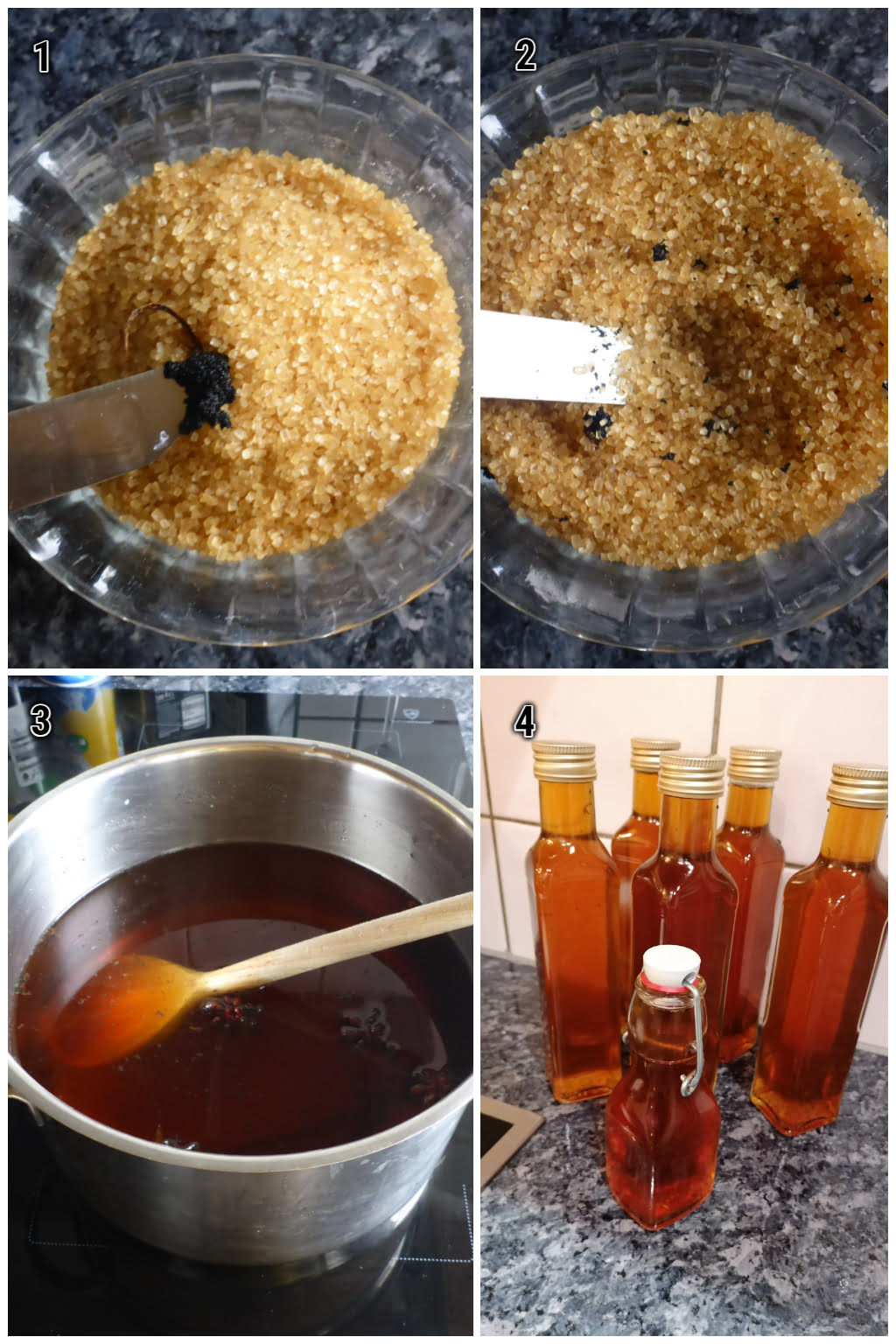 A collage of photos on how to make apple liqueuer.