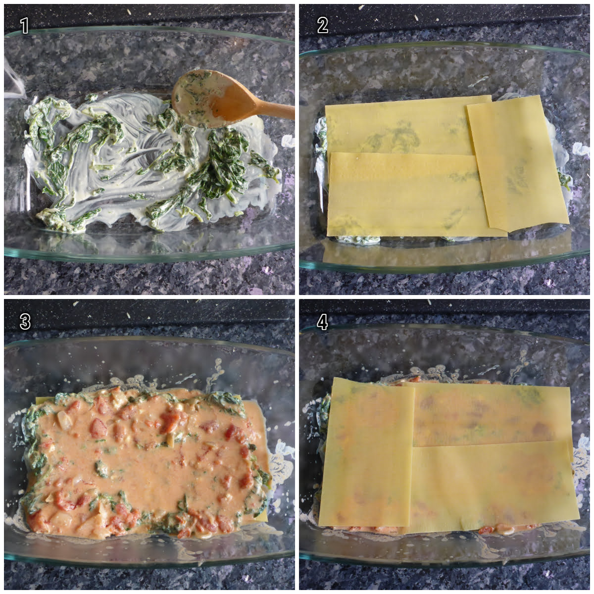 Vegetarische Lasagne schichten und backen