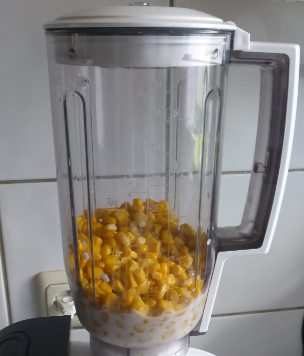 Blending very well drained canned sweetcorn in a food processor with milk.