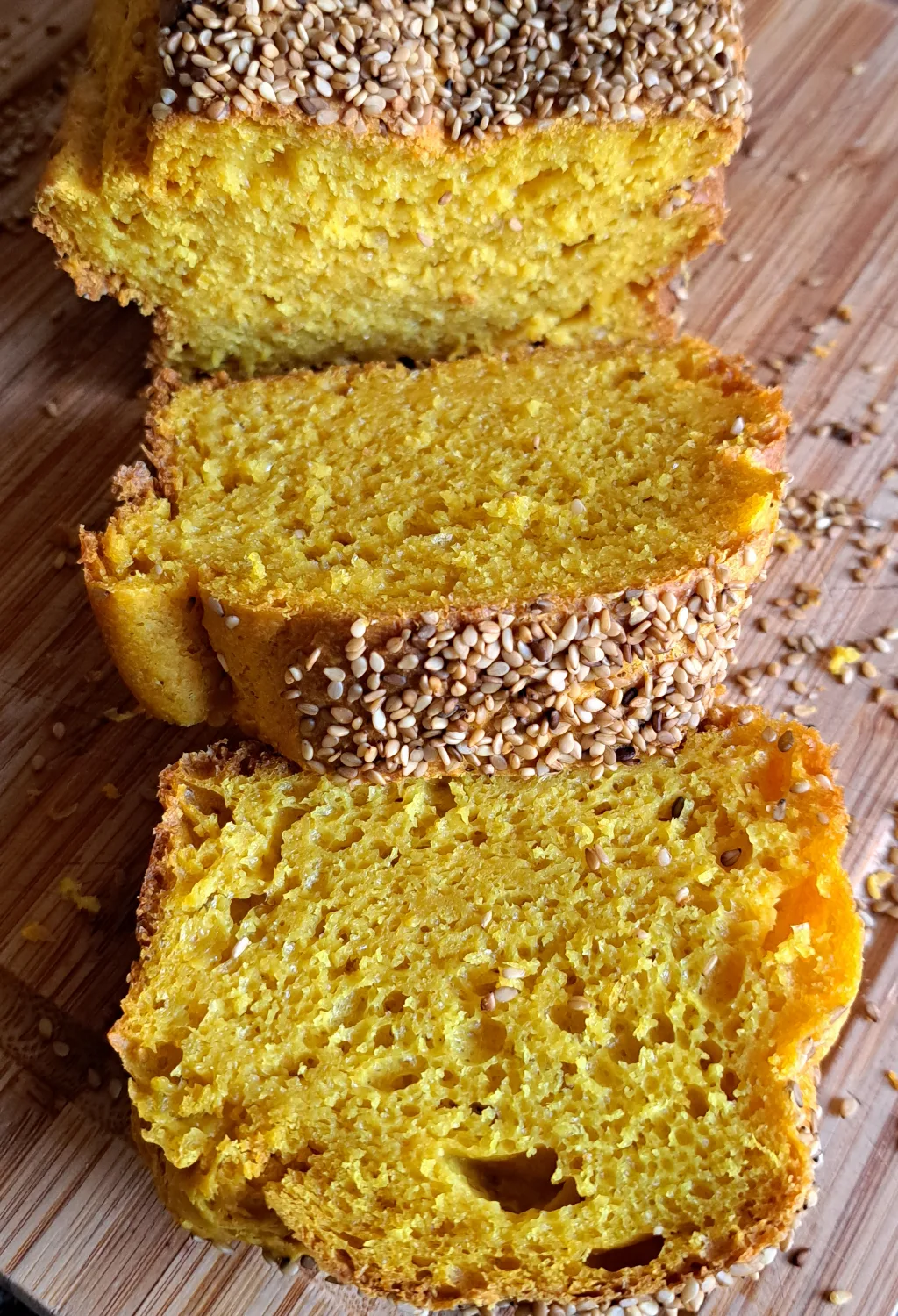 Fluffy, light and insanely delicious freshly baked African corn bread with a beautiful yellow colour cut into slices. 