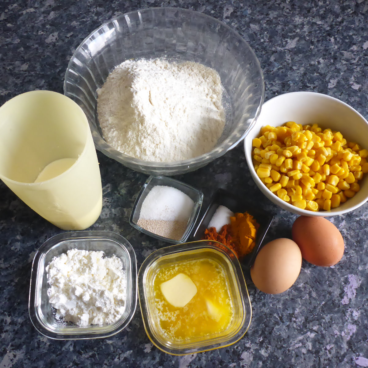 Ingredients used to make mielie bread. 