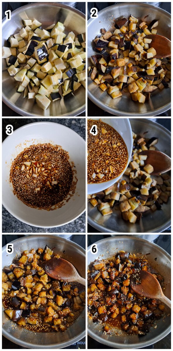 Gebratene Aubergine mit Knoblauch - Sojasauce - Ester kocht