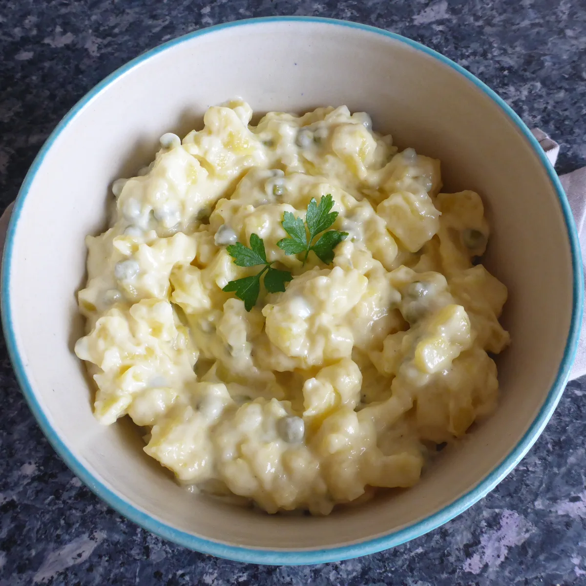A delectable bowl of creamy Namibian potato salad. 
