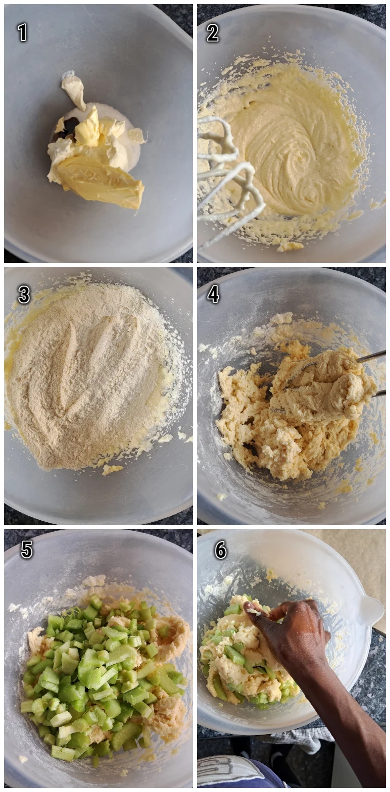 Die Zubereitungsschritte von Rhabarberbällchen mit Quark.