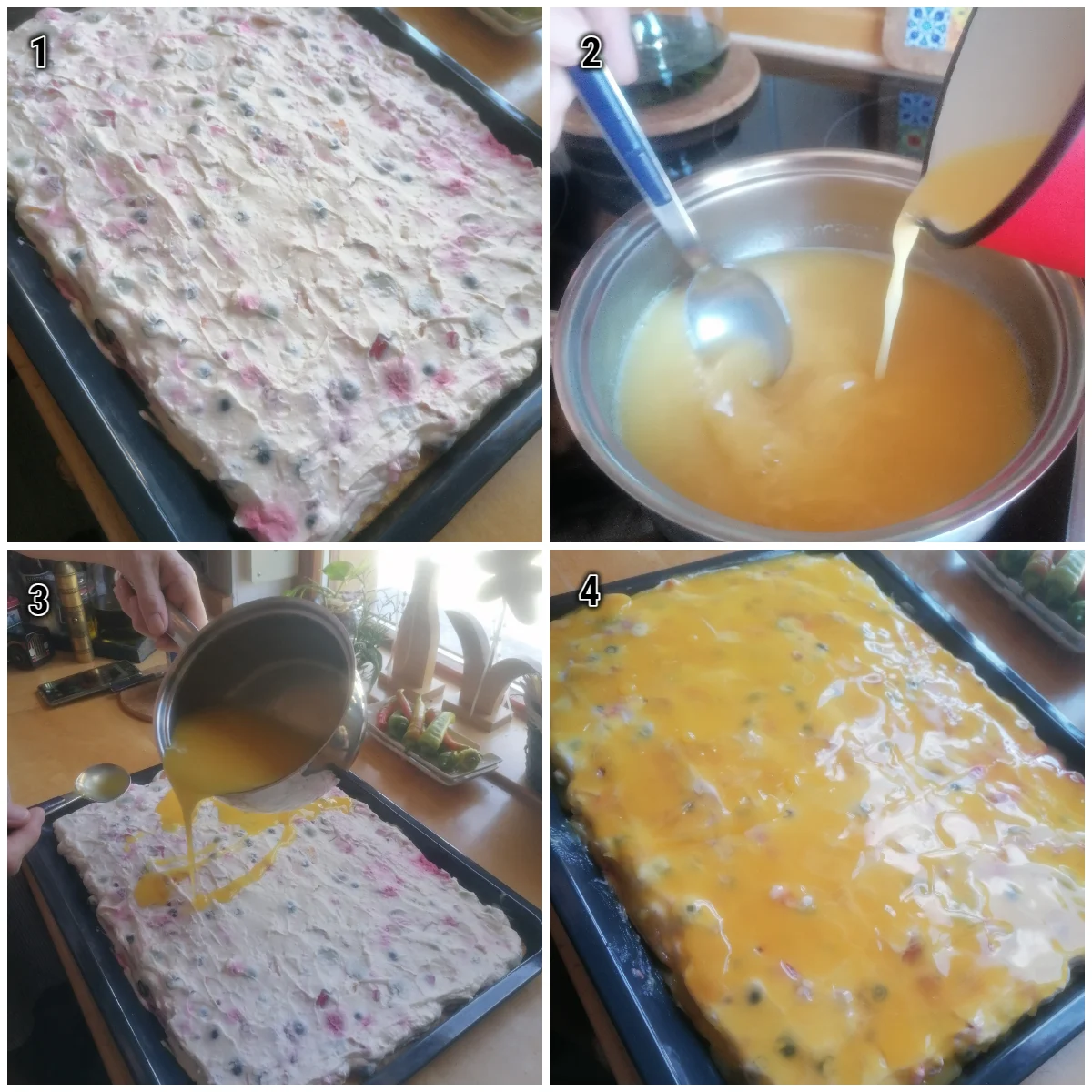 Die Zubereitungsschritte von Joghurtschnitte mit Früchten vom Blech.