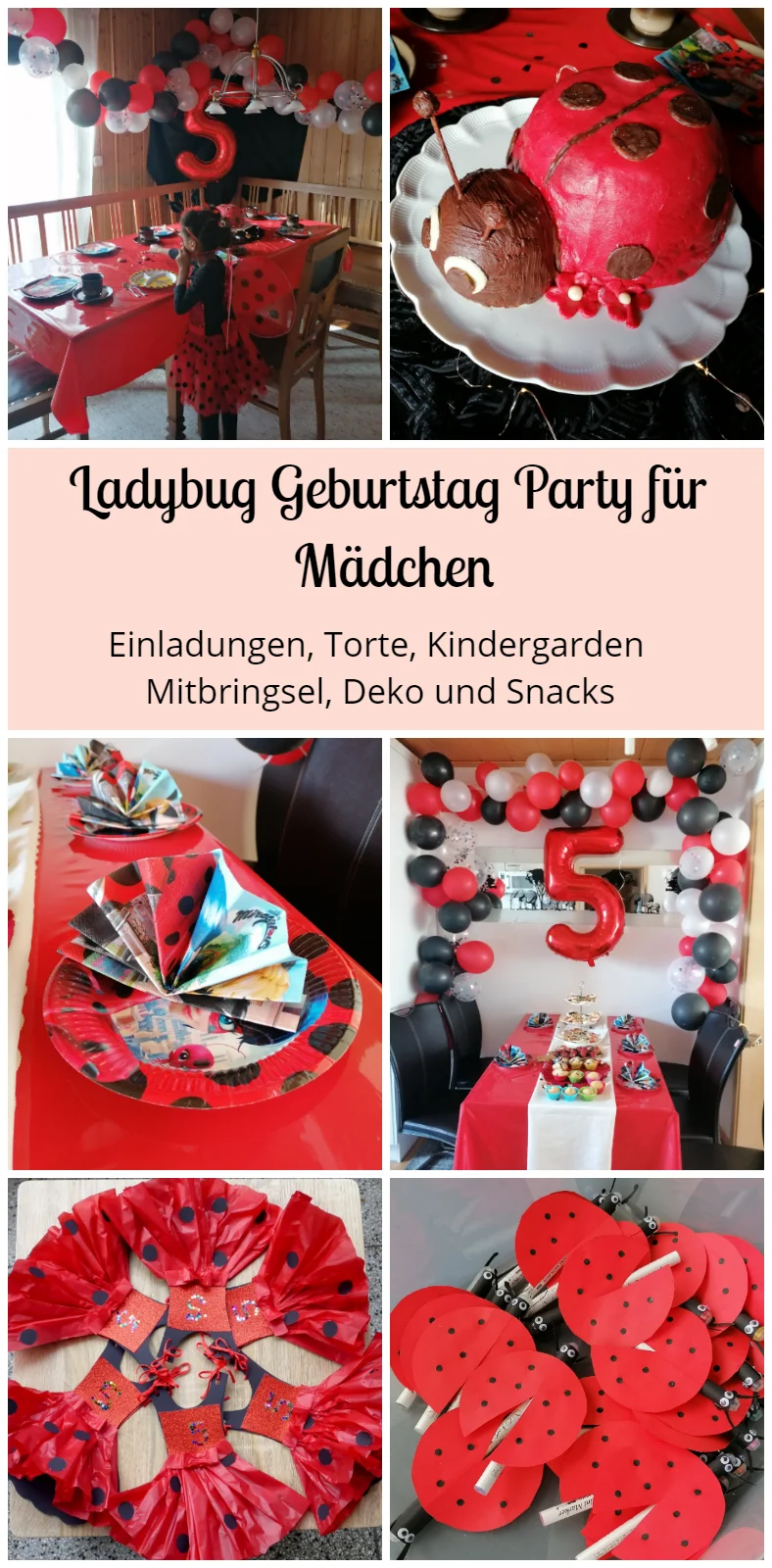 Ladybug Geburtstagsparty für Mädchen Organisieren Schritt für Schritt Anleitung: Einladungen, Torte, Kindergarden Mitbringsel, Deko und Snacks.