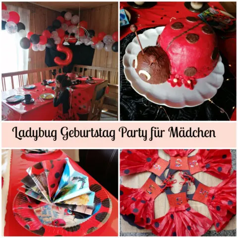 Ladybug Geburtstagsparty für Mädchen: Einladungen, Torte, Kindergarden Mitbringsel, Deko und Snacks.