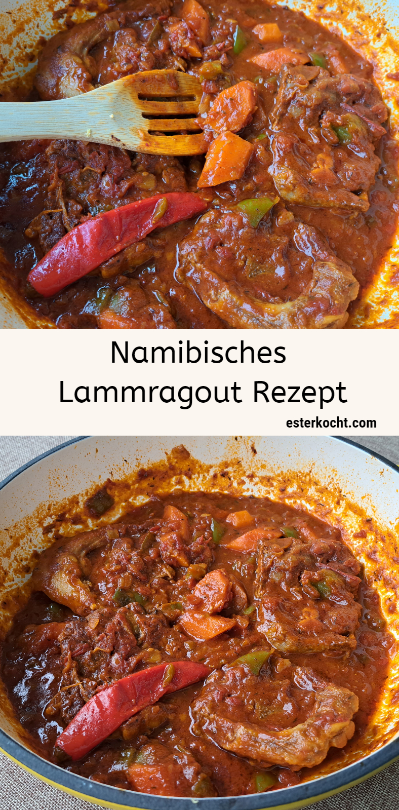 Frisch zubereitetes namibisches Lamm Potjiekos: Zartes Fleisch in einer unheimlich leckeren Soße.