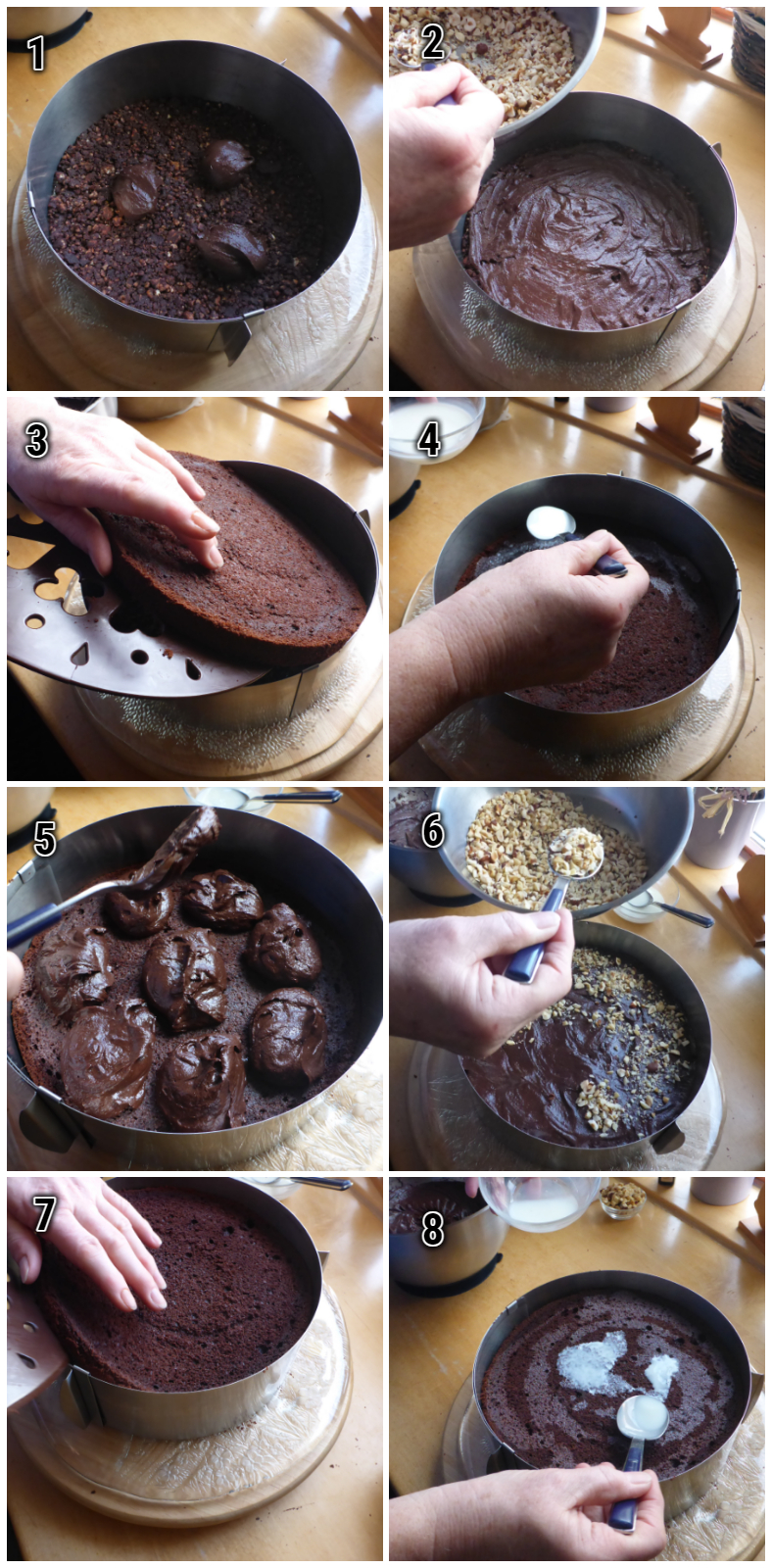 Der Prozess des Füllens einer köstlichen Ferrero Rocher Torte.