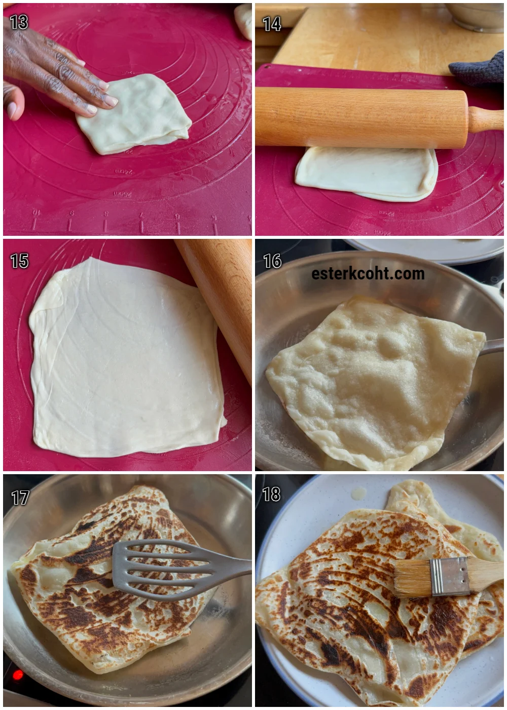 Das Ausrollen und Ausbacken des afrikanischen Fladenbrotes, ohne Hefe, Backpulver oder Natron, und anschließend mit Öl bestreichen.