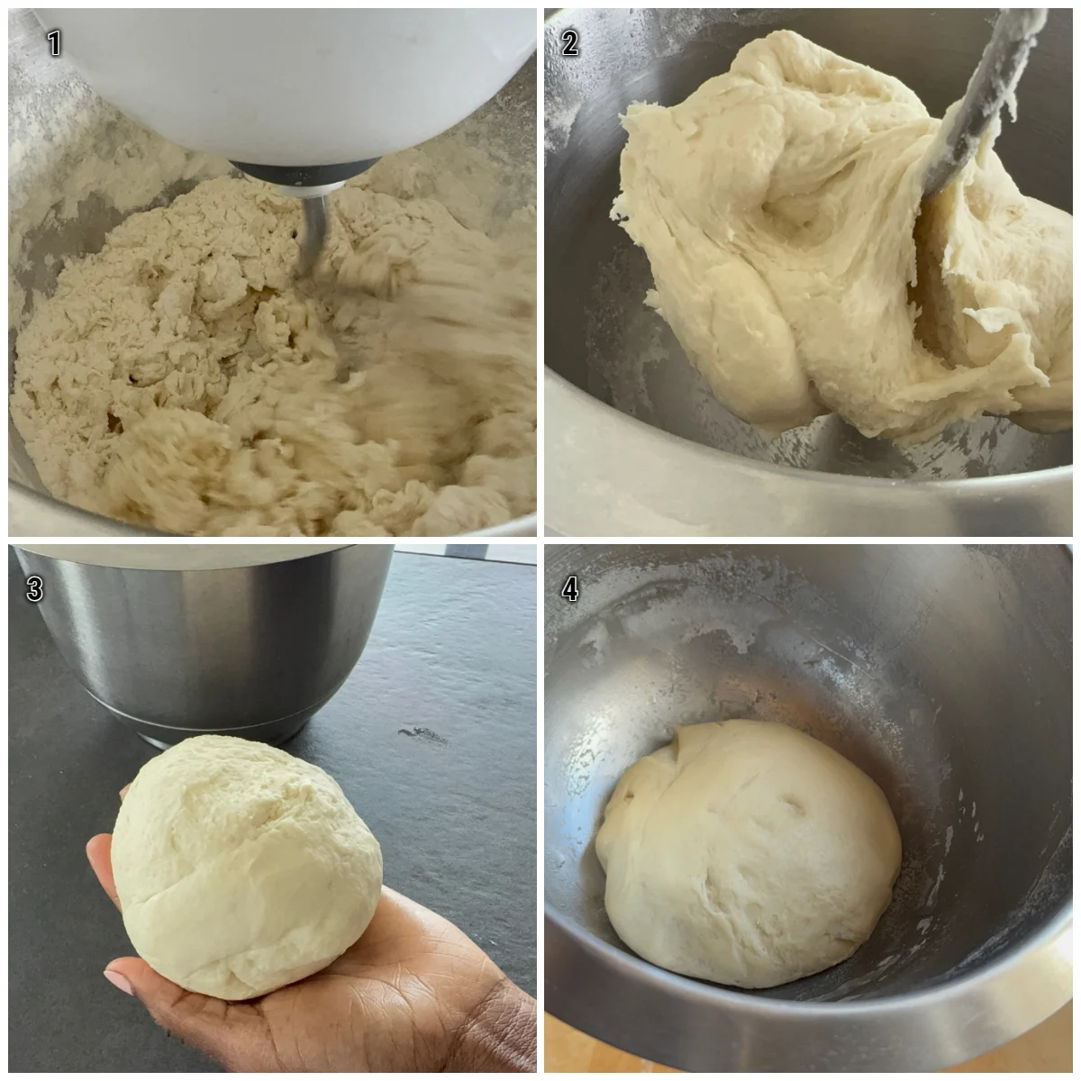 Step-by-step photos showing how to make Somali flatbread dough.