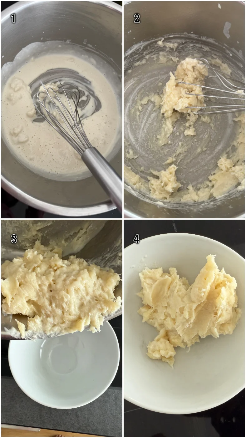 Zubereitung von Mehlkochstück für den Hefeteig.